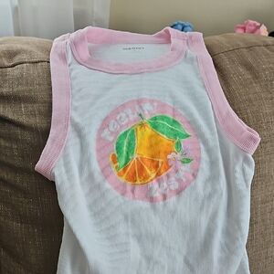 Old Navy Kids' Pink and White Tank with Orange Graphic